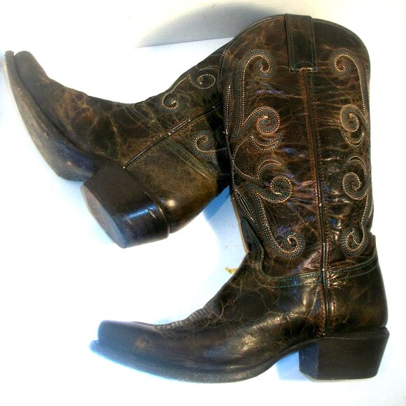 Vintage 12in Tall Square Toe Pull-On Embroidered Western Cowgirl Boots Handmade - Picture 1 of 16